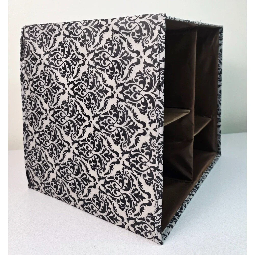 JOY MANGANO Better Beauty Bag Cube Black & White Paisley Collapsible Shell Only
